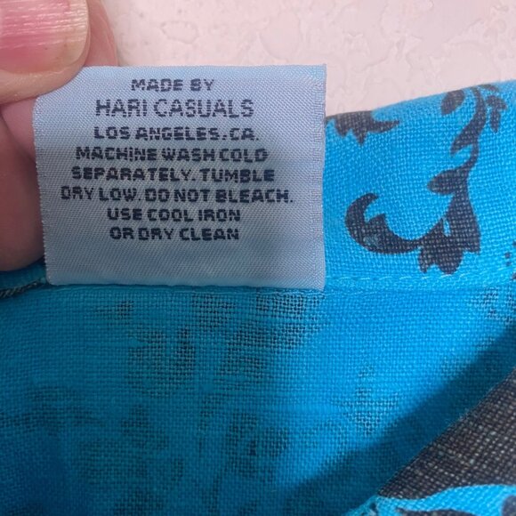 California Threads XL Blue & Black Floral Button-Up 100% Linen Shirt With Long S - Picture 3 of 11